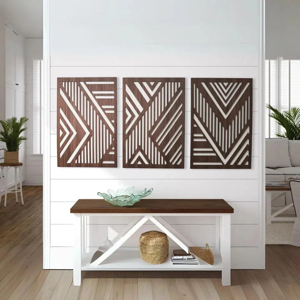 3D Geometric Wood Wall Art Set: Modern Abstract Decor