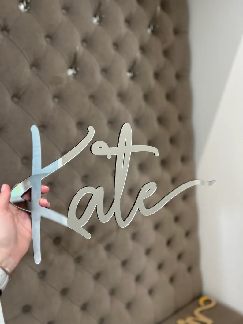 Custom Acrylic Mirror Name Sign Personalized Elegant Wall Decor