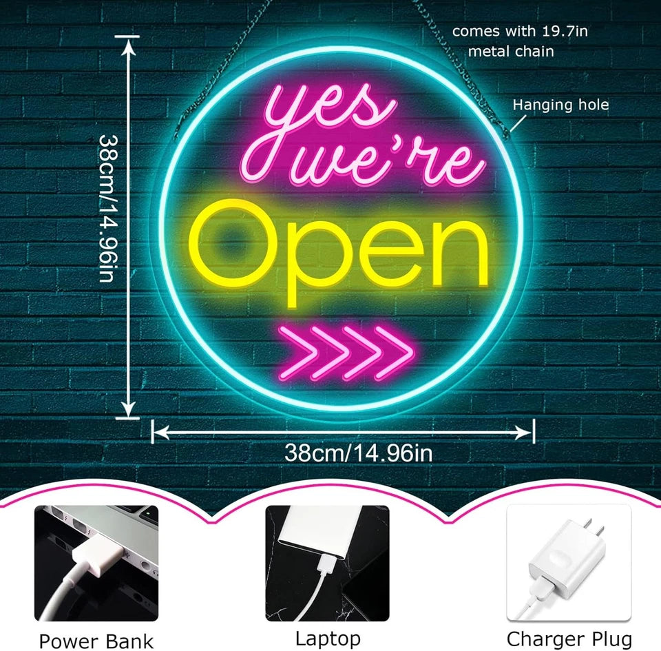 Yes We Are Open Neon Sign Dimmable Sign Led Open Neon Wall Decor USB Powered Il