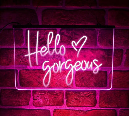 Hello Gorgeous Neon LED Light Up Sign | Illuminated USB Wall Display For Bedroom