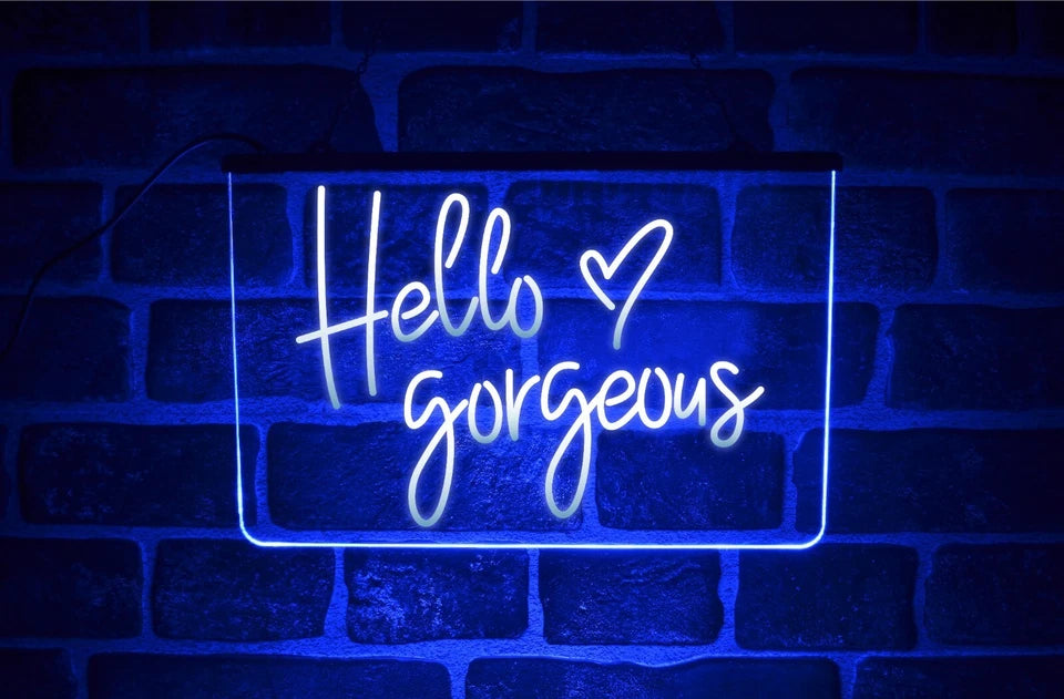 Hello Gorgeous Neon LED Light Up Sign | Illuminated USB Wall Display For Bedroom