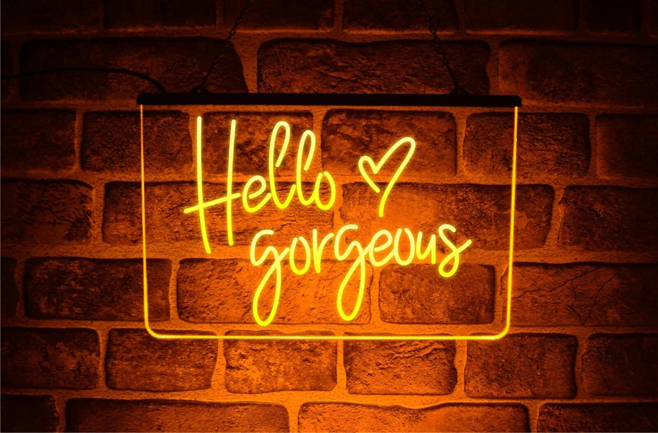 Hello Gorgeous Neon LED Light Up Sign | Illuminated USB Wall Display For Bedroom