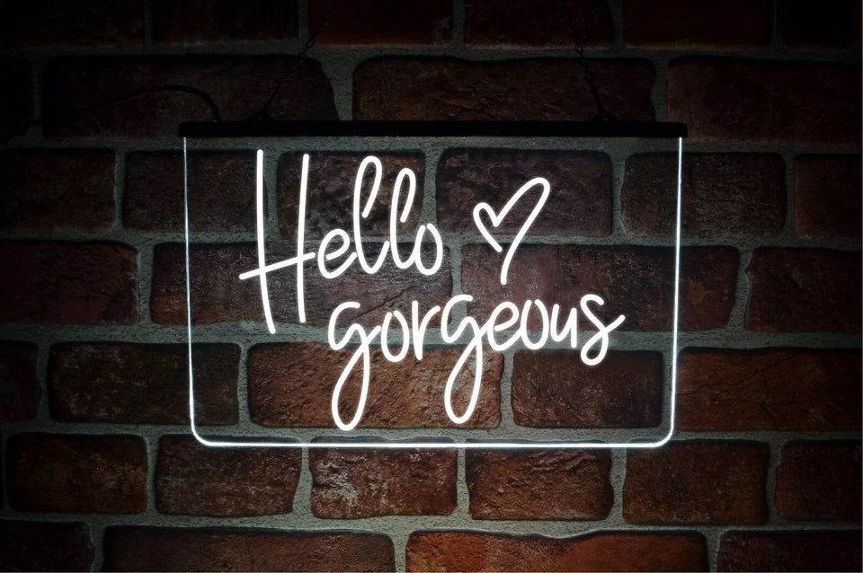 Hello Gorgeous Neon LED Light Up Sign | Illuminated USB Wall Display For Bedroom