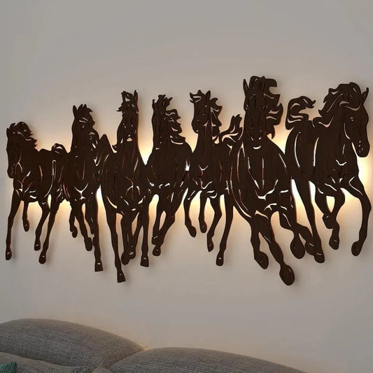 3D Wooden Horse Wall Art: Openwork Nature Decor with LED Light