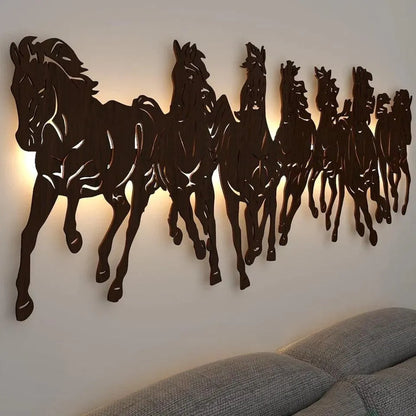 3D Wooden Horse Wall Art: Openwork Nature Decor with LED Light
